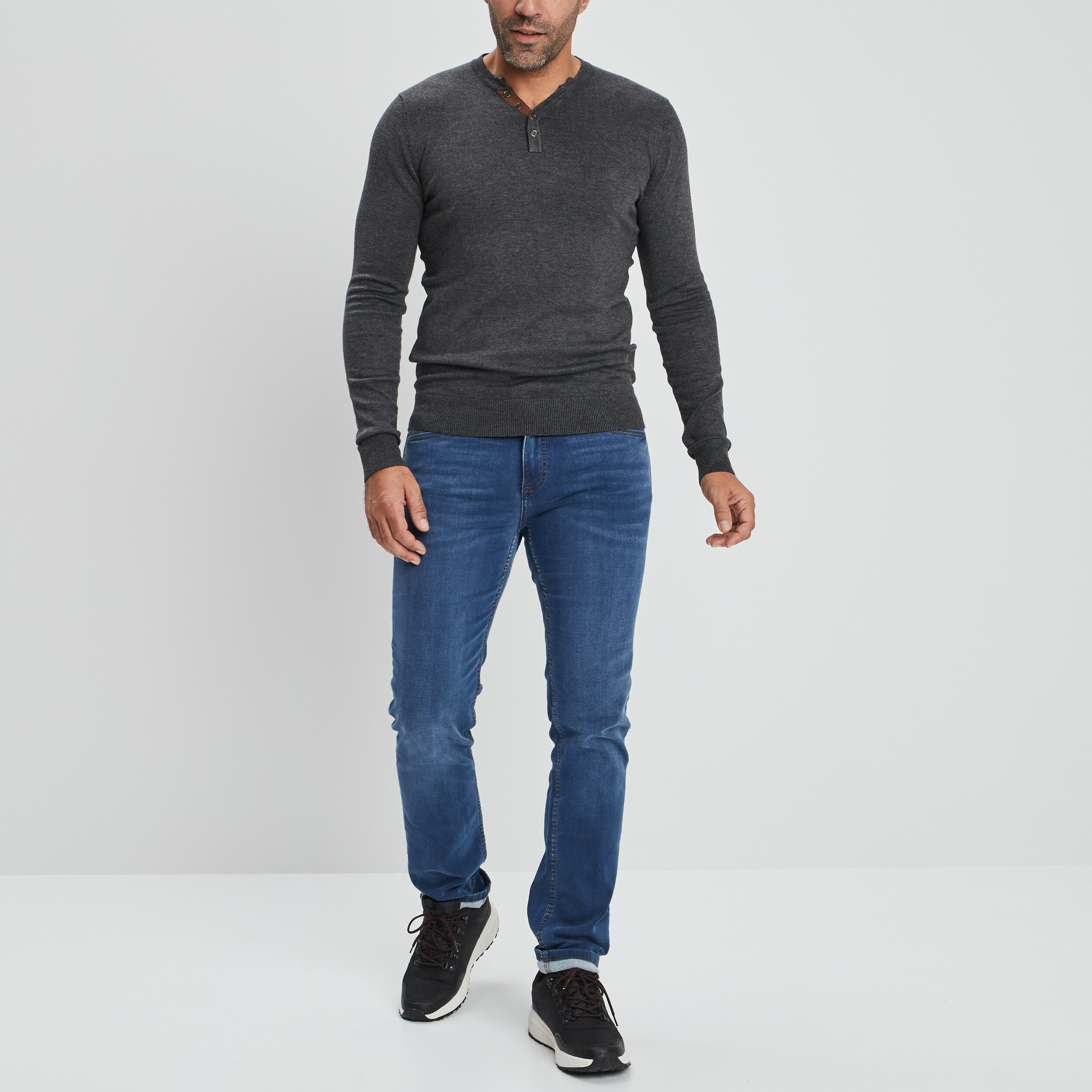 Pull manches longues gris foncé homme | La Halle