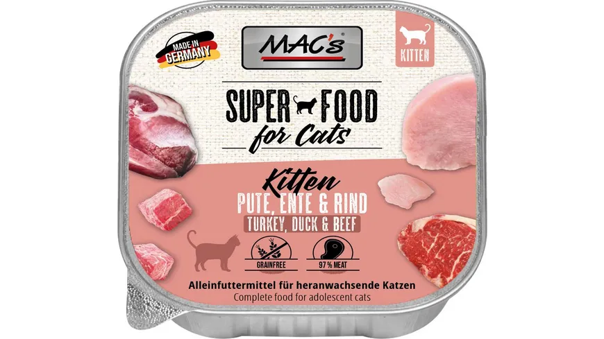 MAC's CAT Katzennassfutter Kitten Pute, Ente, Rind 100 g