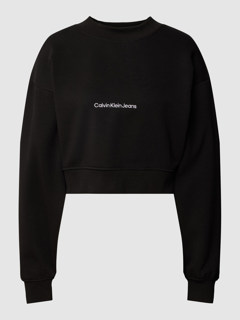 Cropped Sweatshirt mit Label-Stitching in schwarz