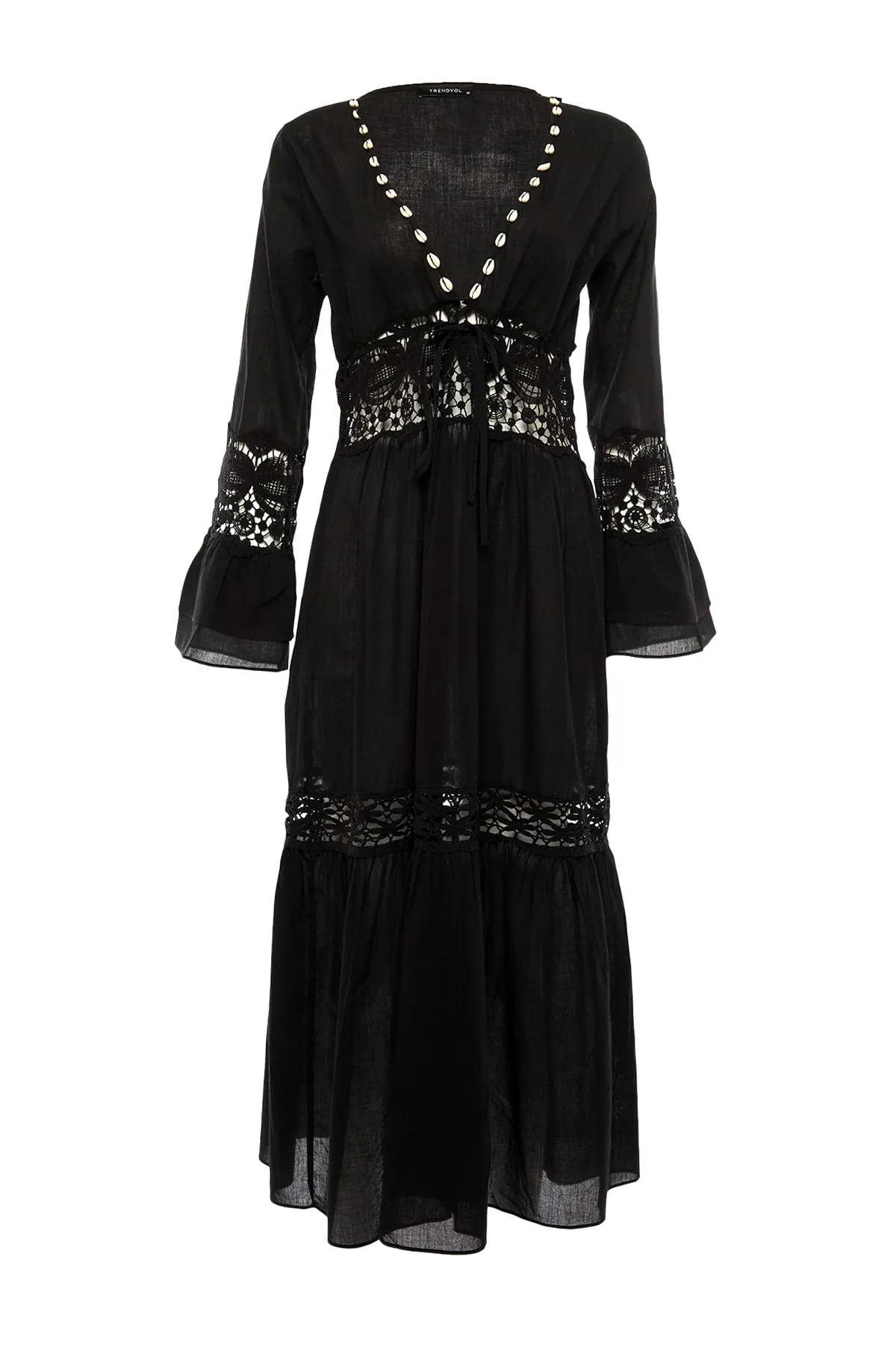 Trendyol Collection  Schwarzes Brode-Strandkleid mit Details TBESS21EL2785