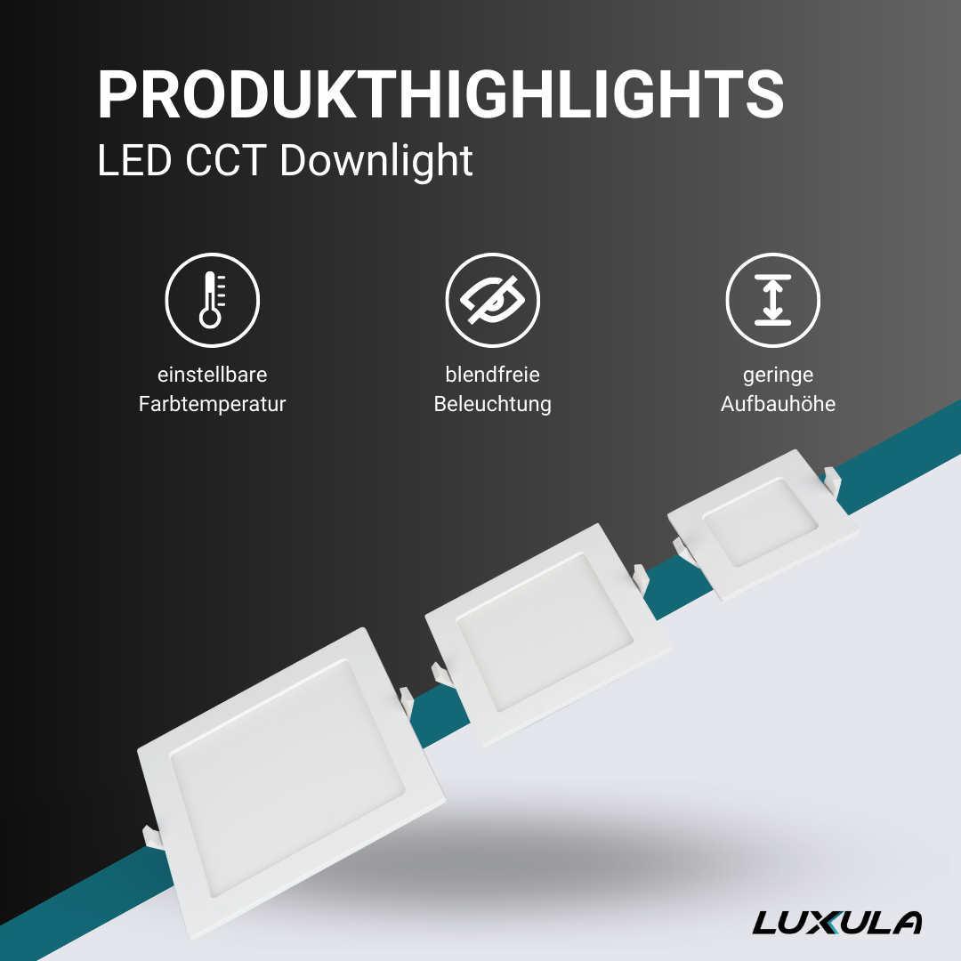 LUXULA LED CCT Downlight, 24W, 240x240mm