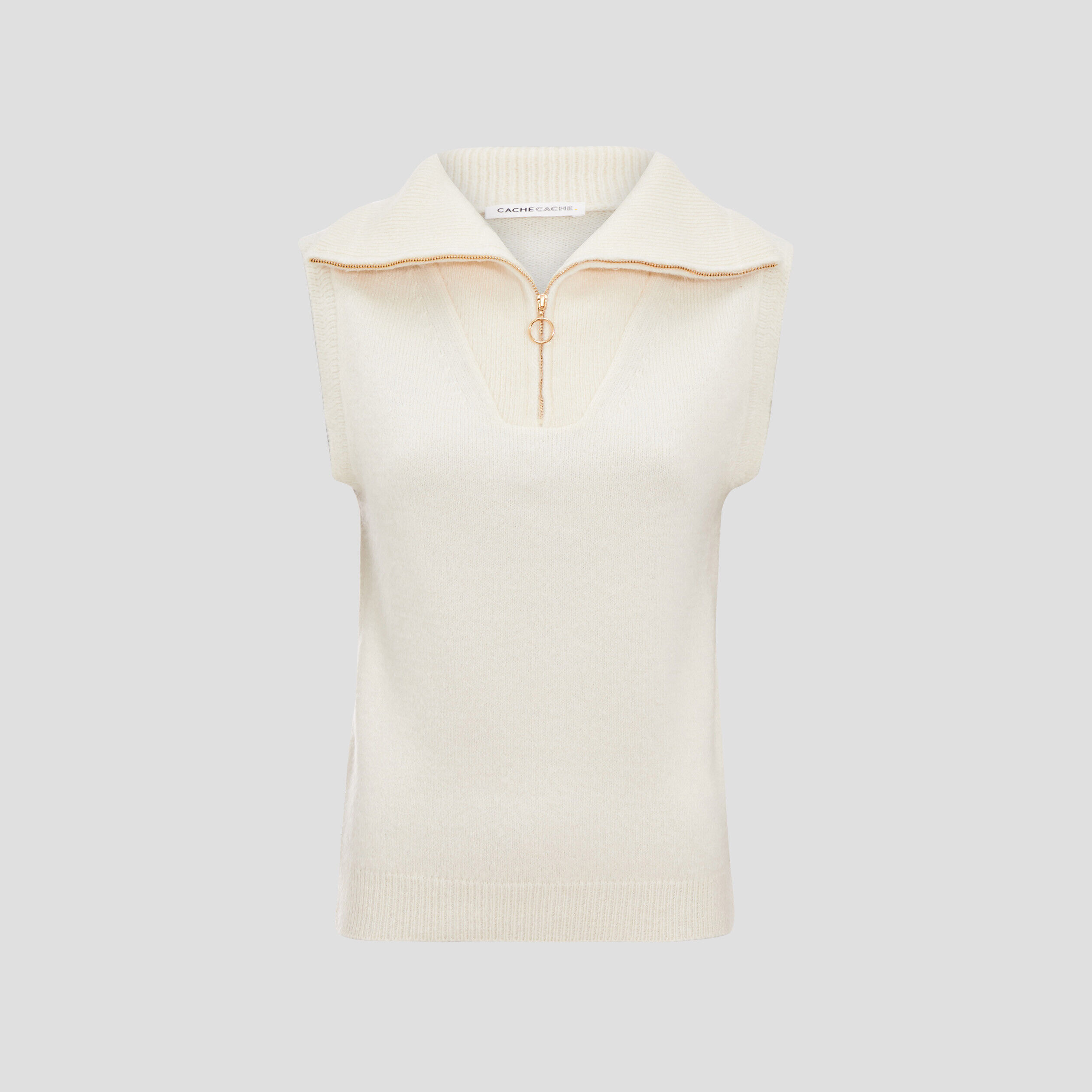 Pull débardeur avec col zippé ecru femme | Cache Cache