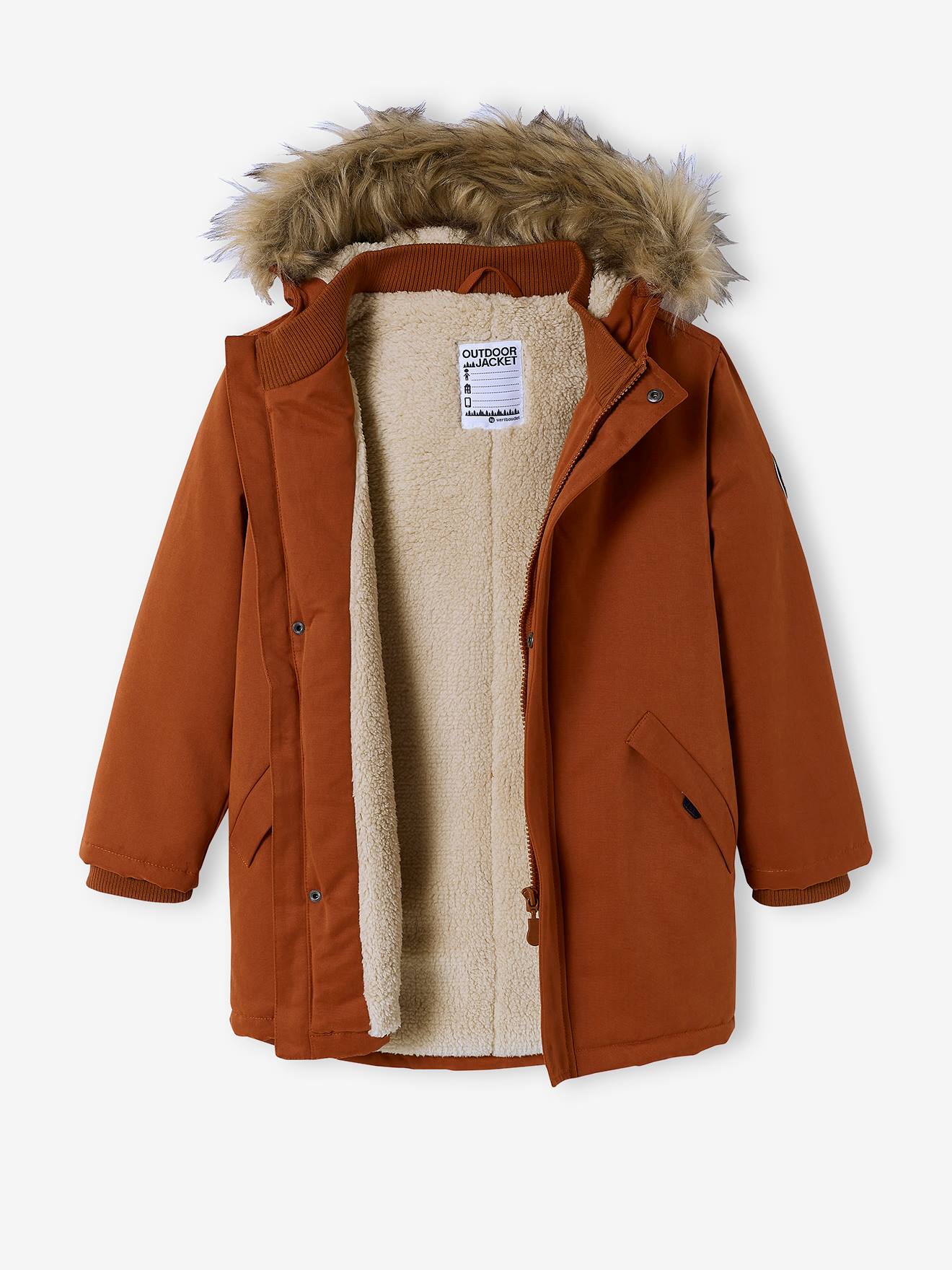 Vertbaudet Jungen Jacke mit Kapuze, Wattierung Recycling-Polyester - graugrün