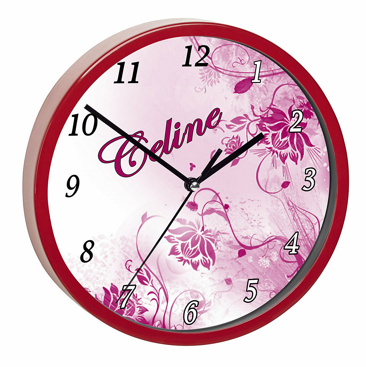 Kinder Wanduhr personalisiert mit Name Blumenranke Brombeere