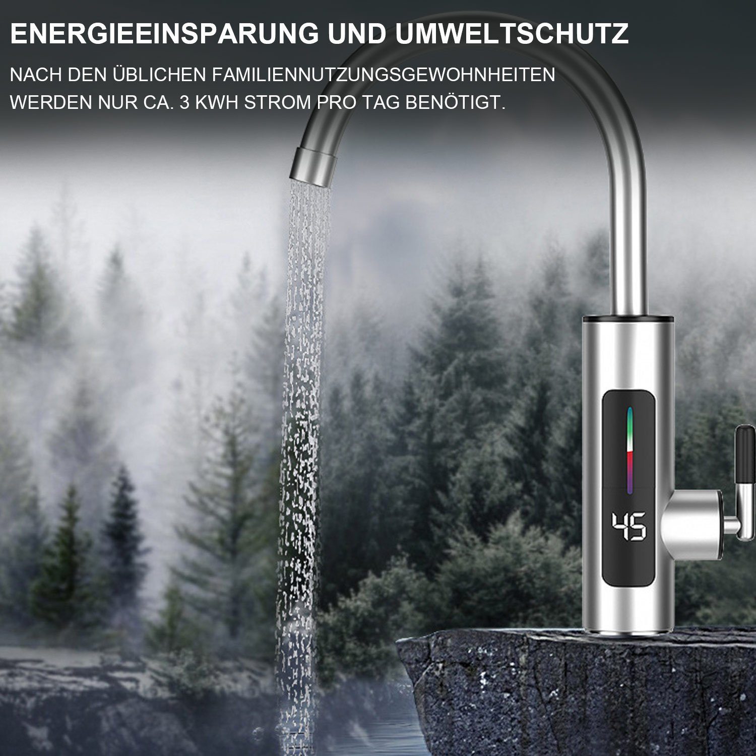 TOPMELON Durchlauferhitzer LED Elektrische Wasserhahn mit Durchlauferhitzer, max 60,00 °C