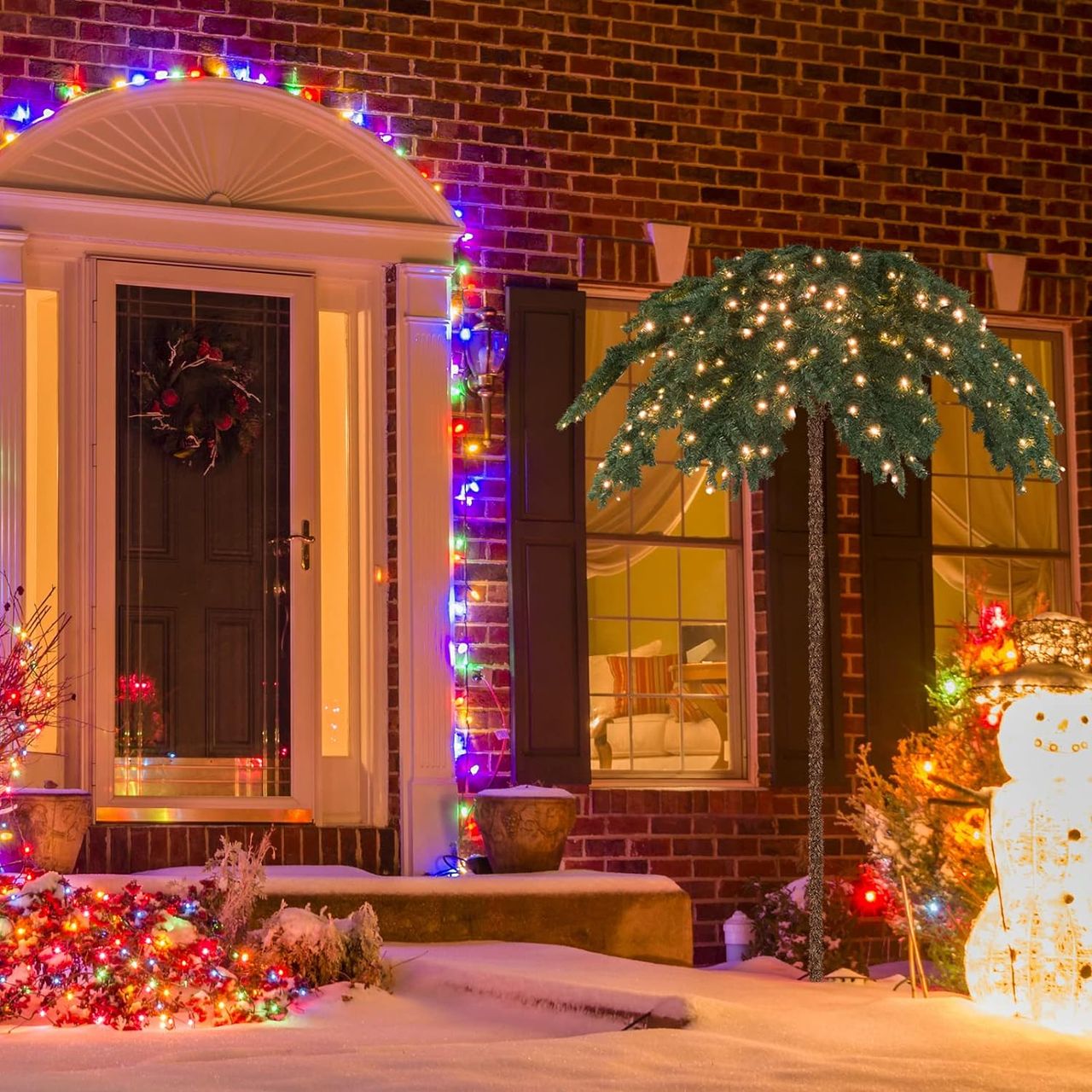 Costway 180 cm Künstliche Palme beleuchtet, Kunstbaum mit 250 LED-Lichtern in Warmweiß
