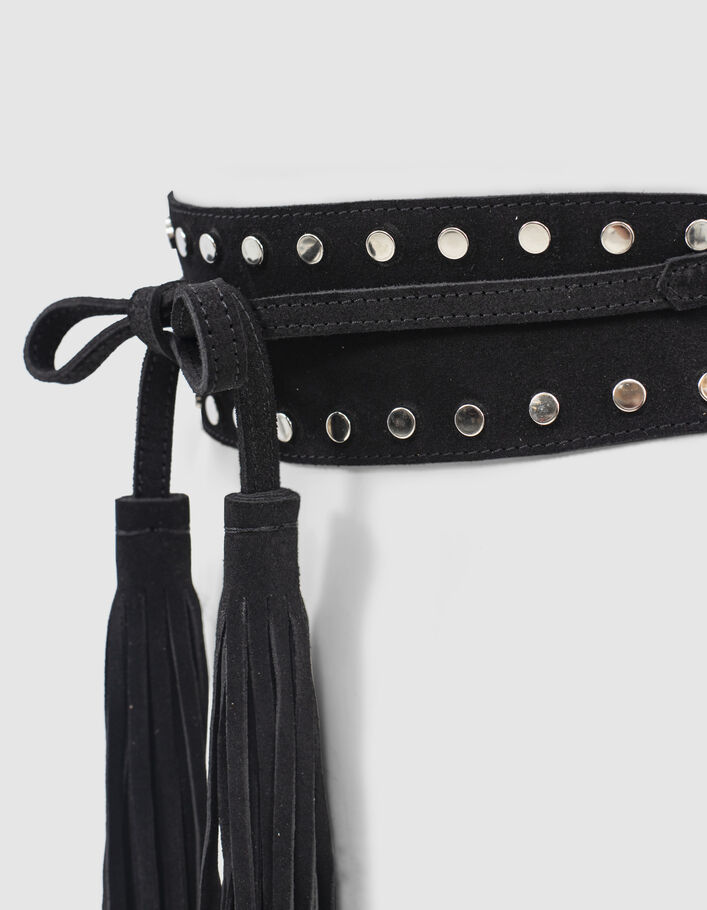 Ceinture large coloris noir en suède avec détails clous bijoux femme