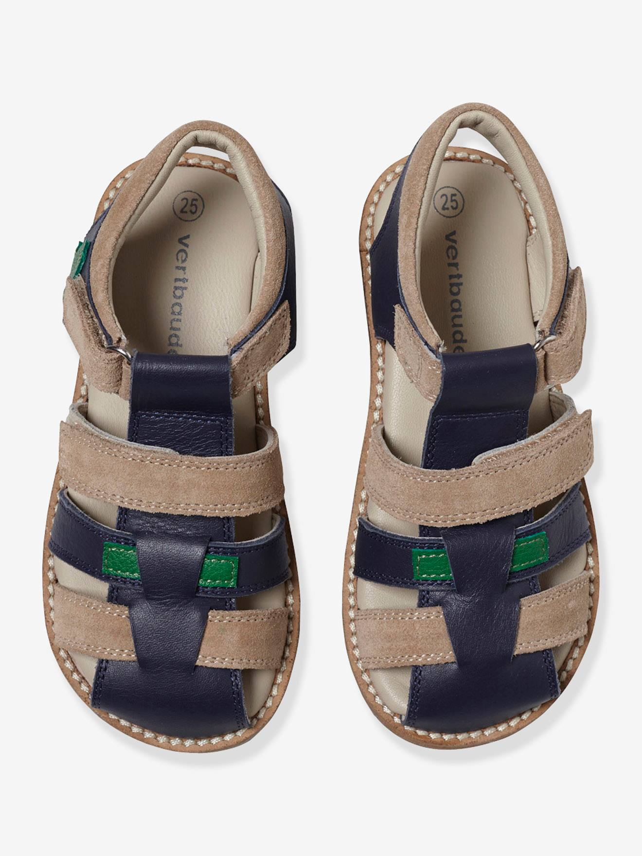Sandales scratchées garçon en cuir sable
