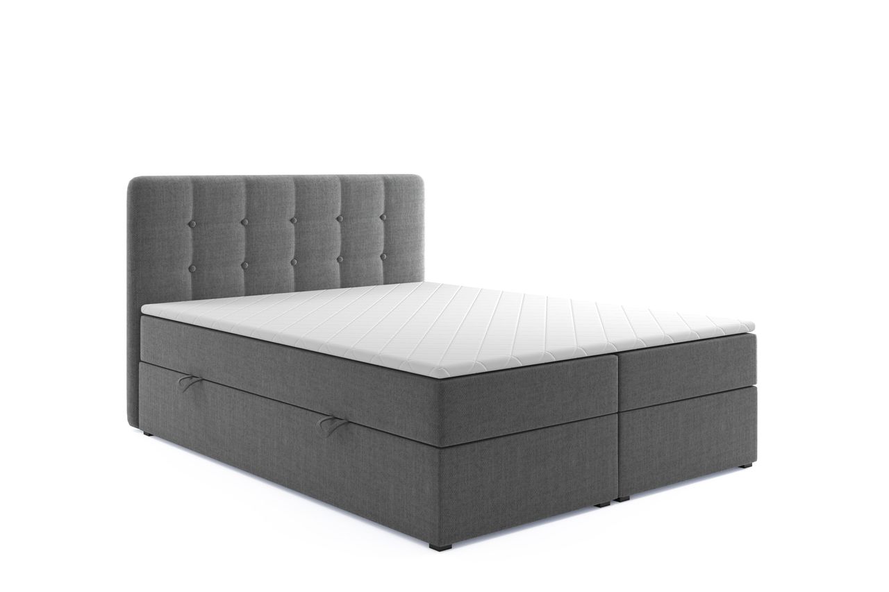 Möbel Punkt Boxspringbett PRAG Chesterfield mit Bettkasten 180 x 200 cm Webstoff Grau Anthrazit