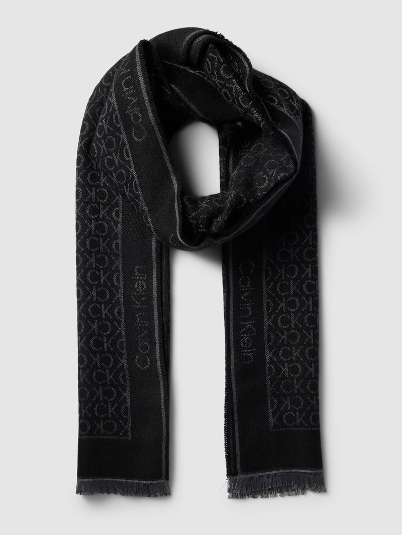 Schal mit Allover-Label-Print Modell 'MONOGRAM' in schwarz
