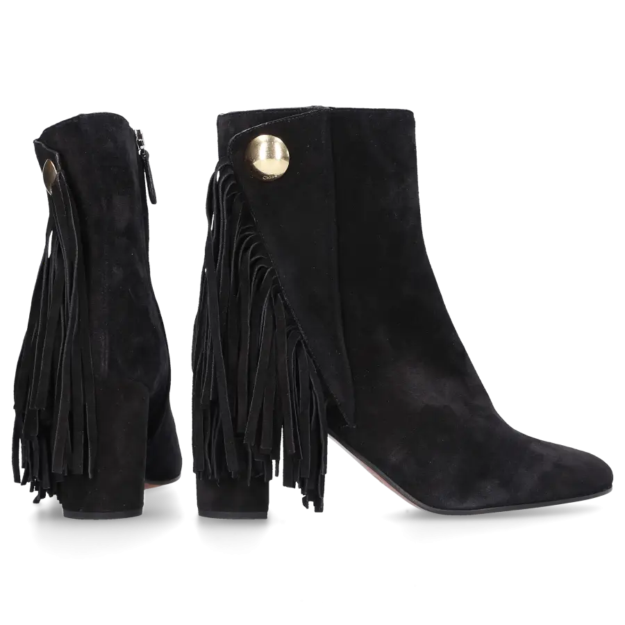 Chloé - Stiefeletten Logo Fransen schwarz - schwarz