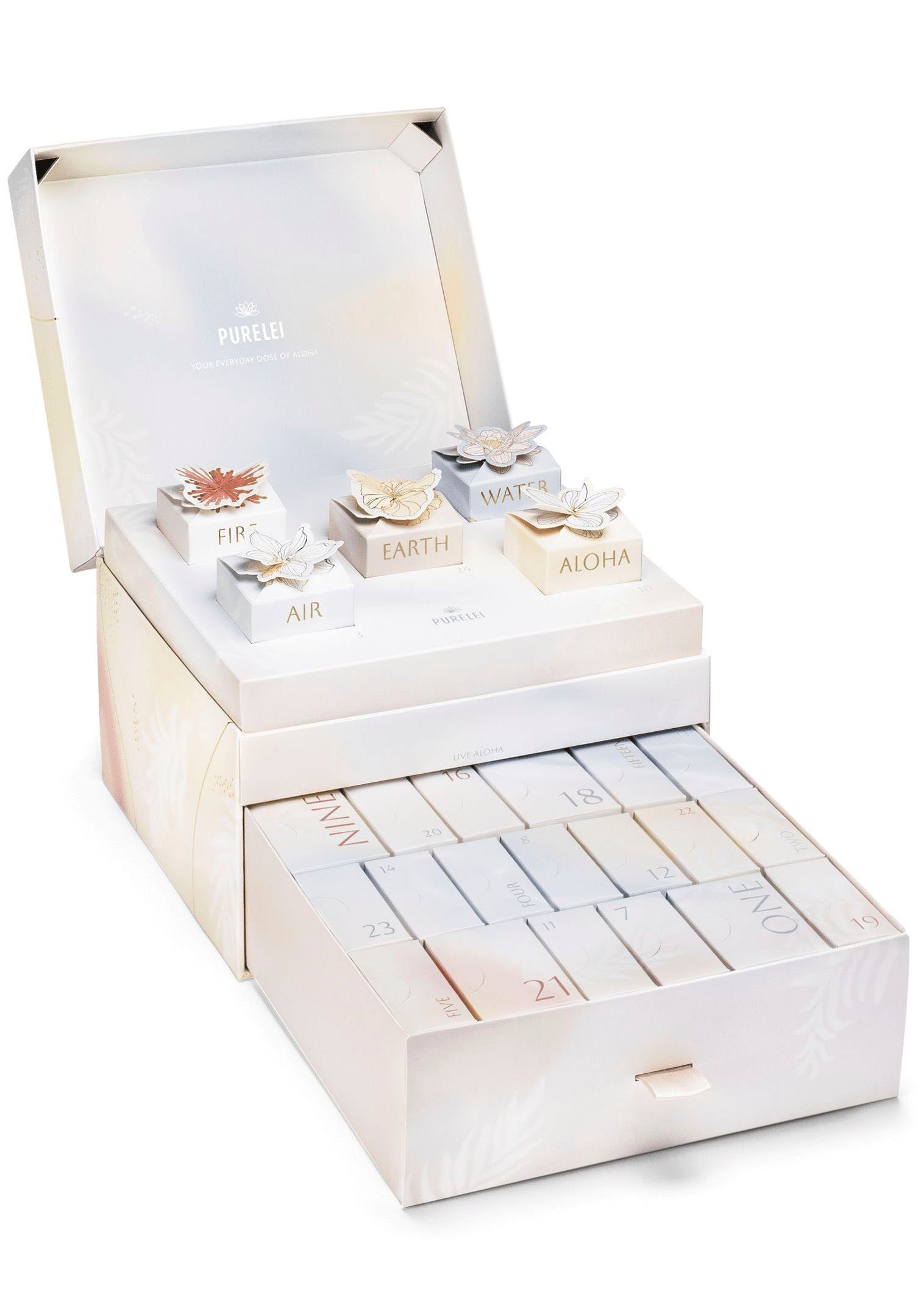Purelei Schmuck-Adventskalender Schmuck Geschenk Adventskalender 2023, Anlass Geburtstag Weihnachten (Set, 24-tlg), mit Zirkonia (synth) und Süßwasserzuchtperlen