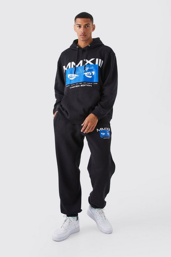 Oversize Trainingsanzug mit Homme Eyes Print und Kapuze