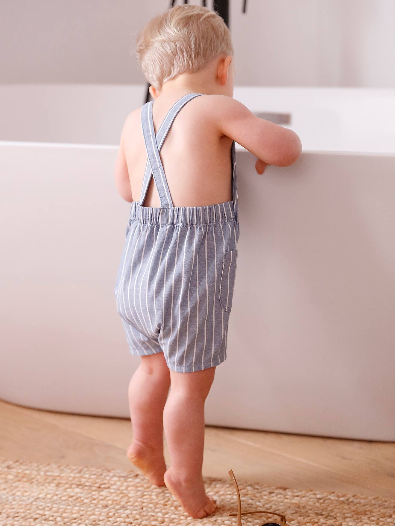 Vertbaudet Baby Latzhose, Leinen/Baumwolle - blau