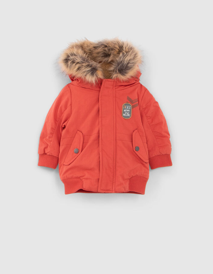 Parka orange fourrée print dos bébé garçon