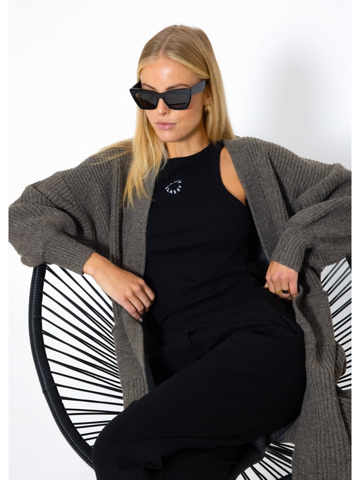 SASSYCLASSY Lang Cardigan mit Taschen in Dunkelgrau günstig kaufen