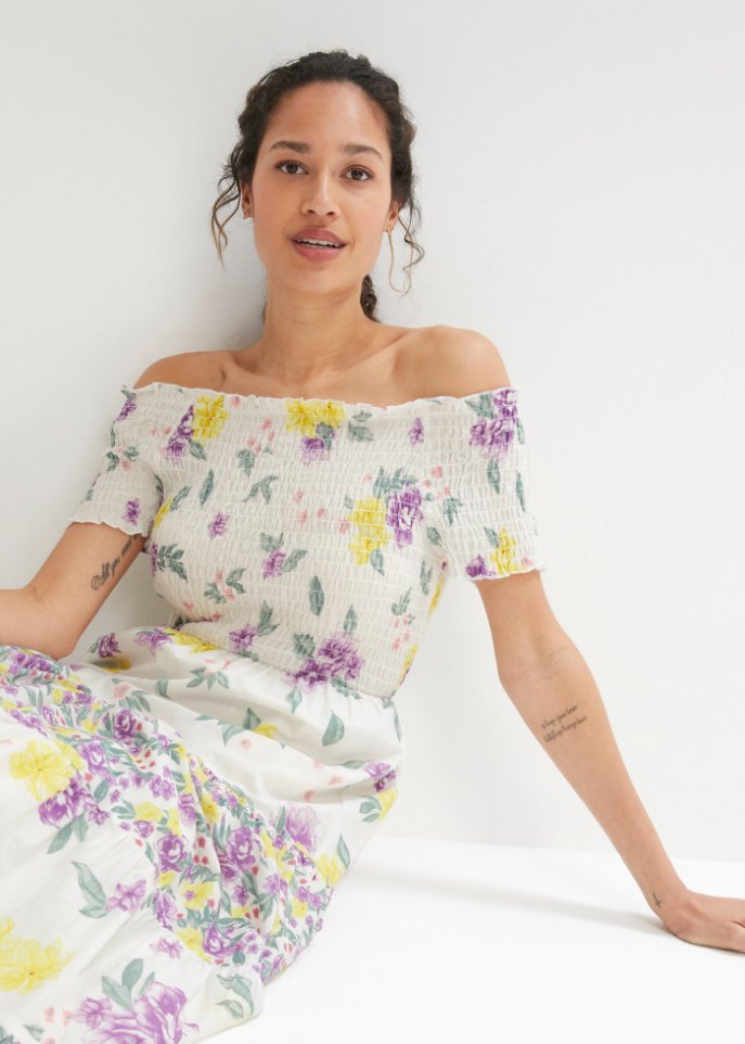 Kleid mit Smock- Ausschnitt