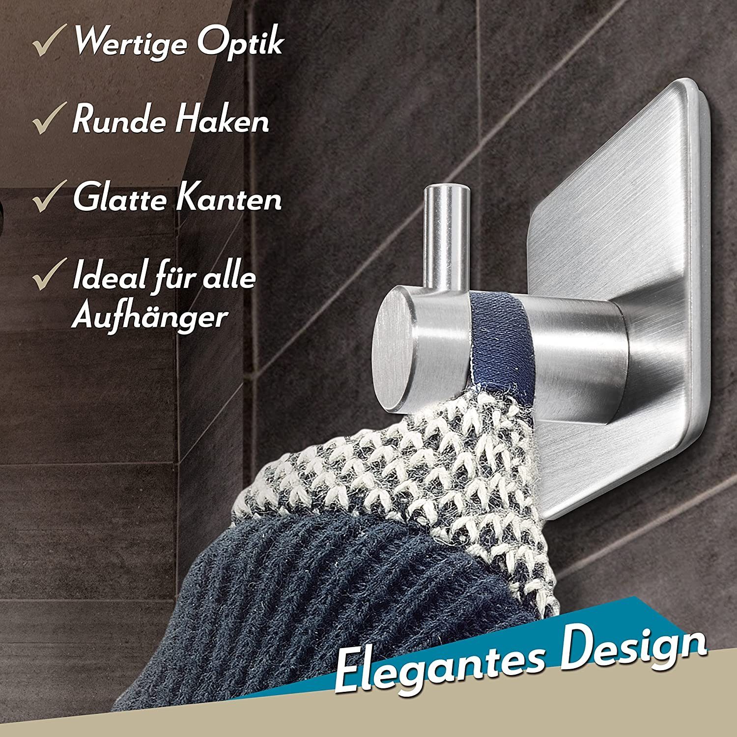 Directin Handtuchhaken ohne Bohren, 5er/10er Set Haken, Selbstklebend Klebehaken, Bad, Küche, (5-St., Hochwertige Klebehaken extra-stark für Bad und Küche), mit Klebe-Pads, Haken selbstklebend