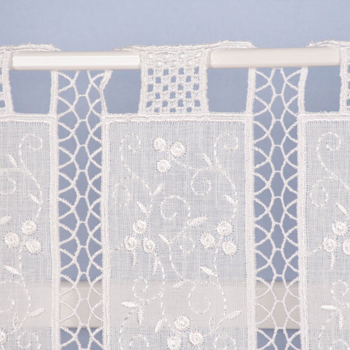 Meterware Scheibengardine bestickt Meterware Leinenstruktur Voile Blumenranke n, SCHÖNER LEBEN., leicht perforiert, Polyester, pflegeleicht