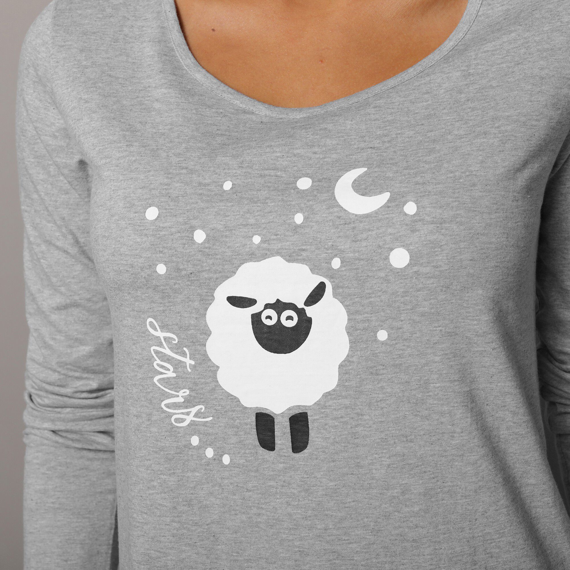 Chemise de nuit courte manches longues imprimé mouton