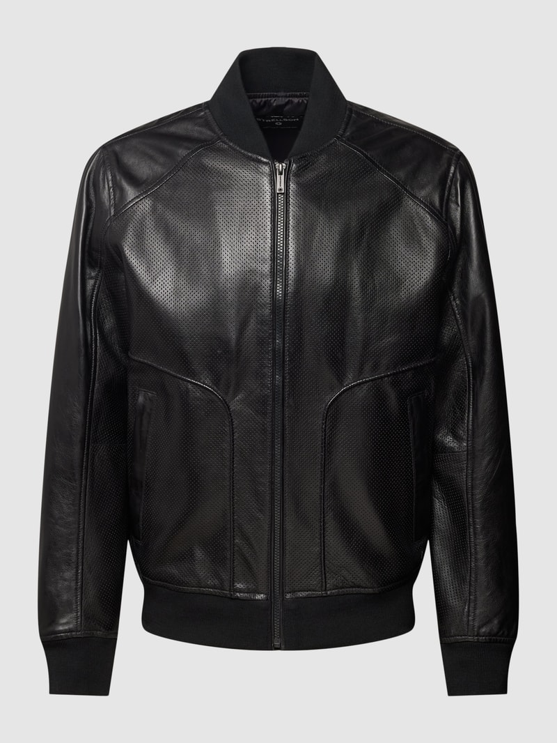 Lederjacke mit Label-Details Modell 'MELTVIN' in schwarz