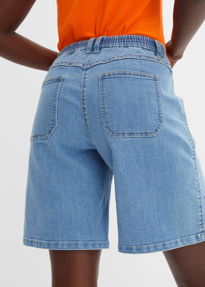 High-Waist-Jeans-Bermuda mit großen Taschen und Bequembund