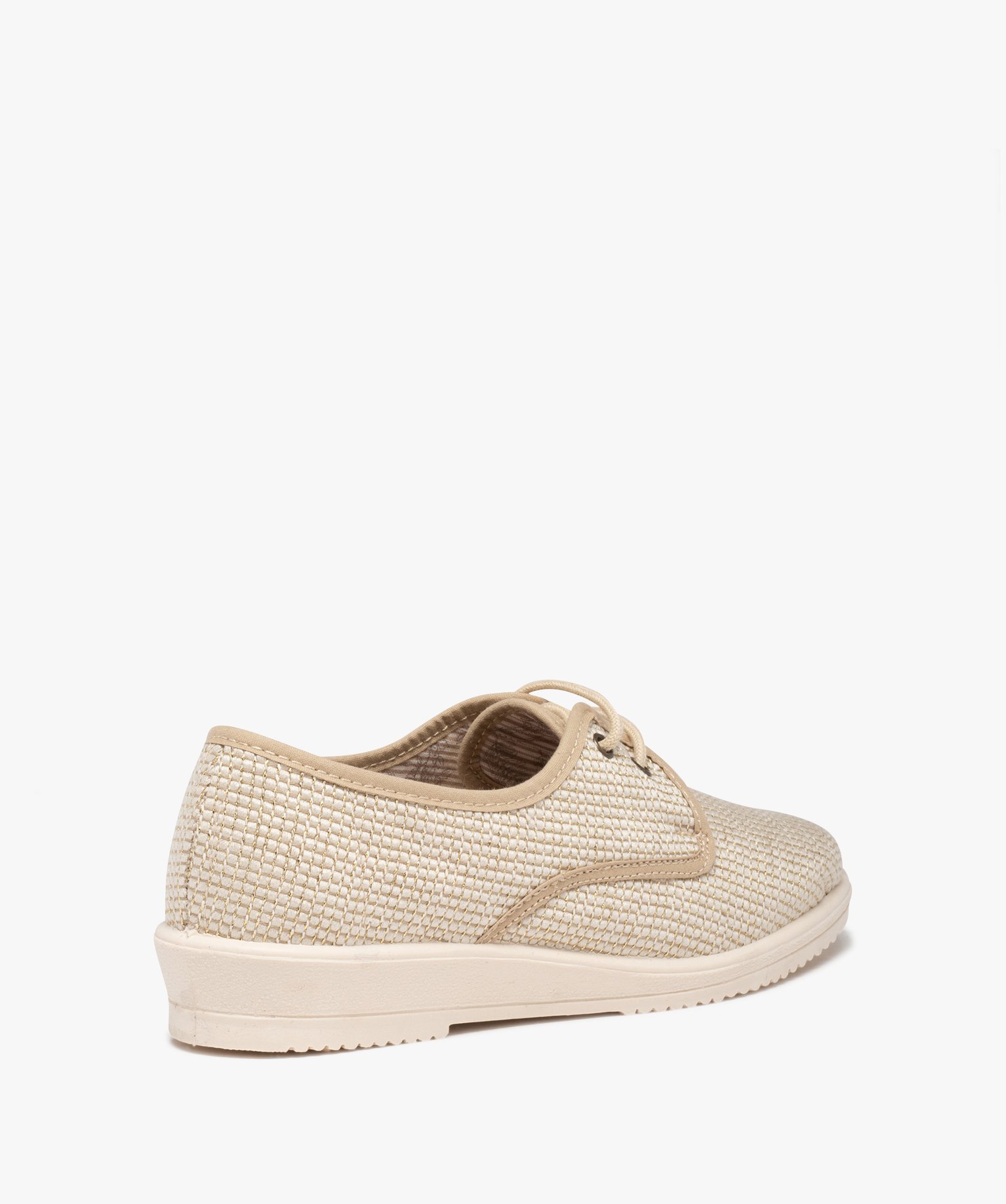 Derbies confort femme dessus en toile brillante beige | GEMO
