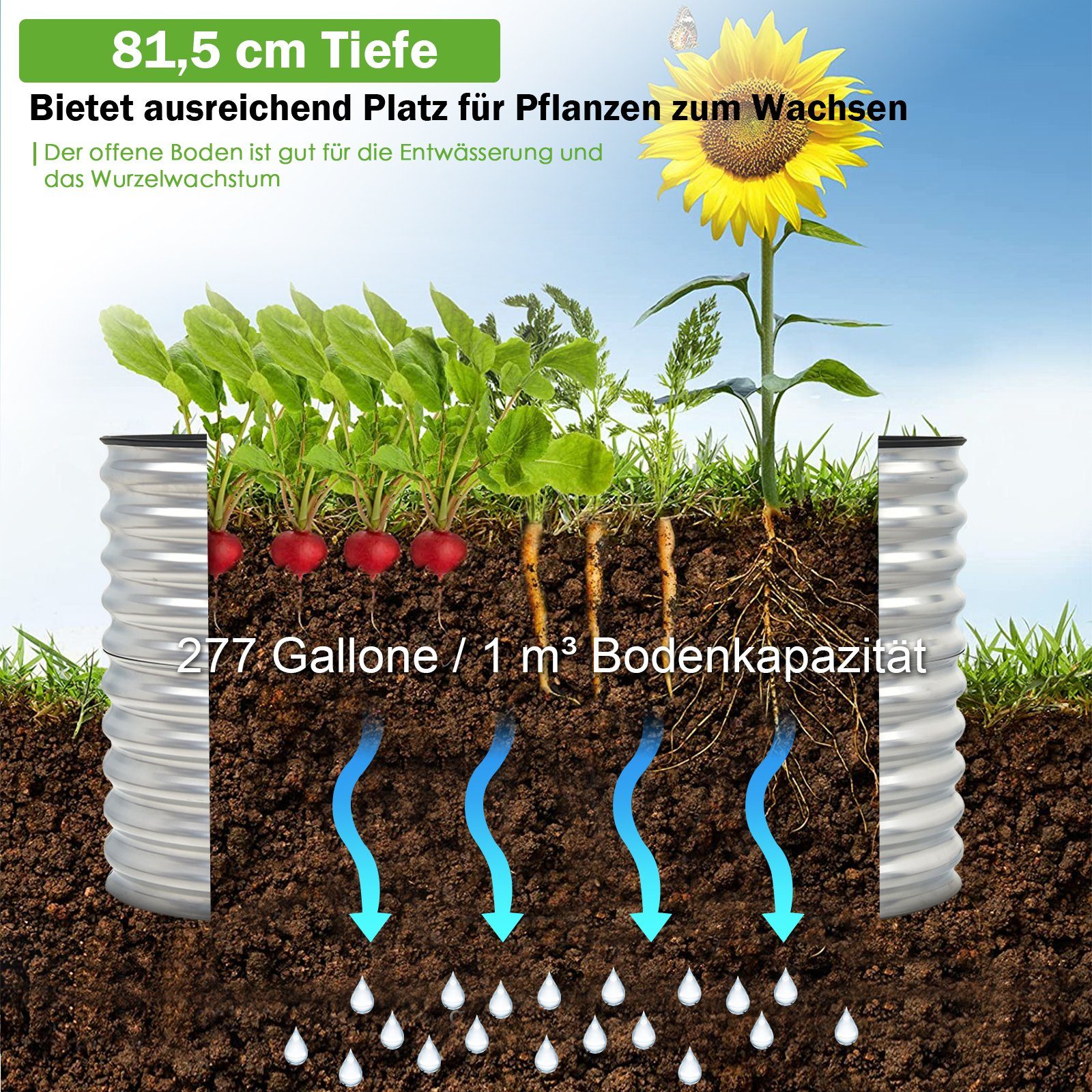 COSTWAY Hochbeet Pflanzkasten, mit offenem Boden, 157,5 x 80 x 81,5 cm