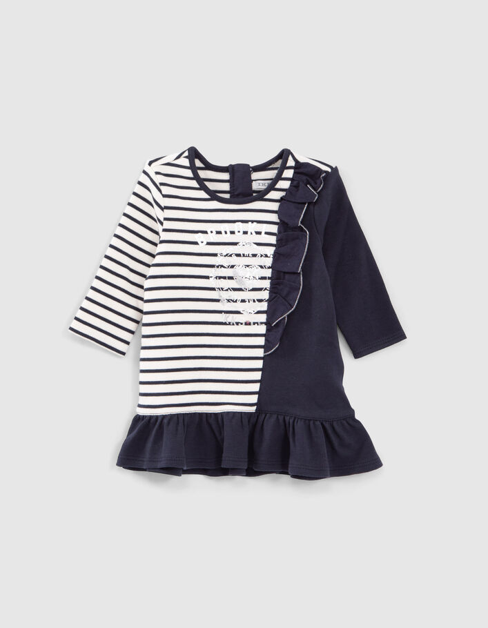 Robe marinière avec print et volant côté bébé fille