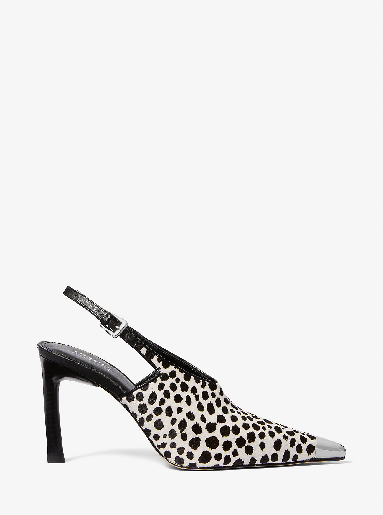 Décolleté Kasia con cinturino posteriore in pelle di vitello con stampa leopardata - NERO