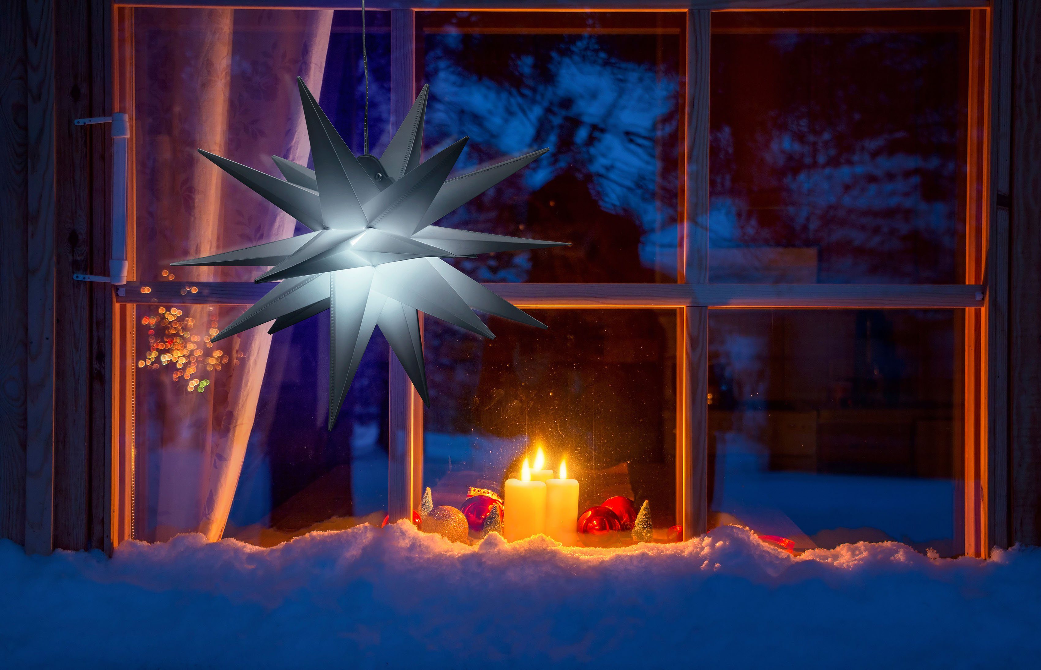 BONETTI LED Stern Weihnachtsstern, LED fest integriert, Kaltweiß, 3er Set, in 3D-Optik, Batteriebetrieb, Ø 25 cm, Weihnachtsdeko