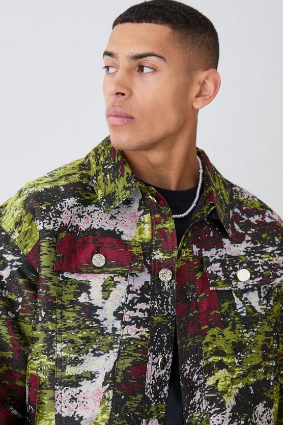 Gemusterte Satin-Bomberjacke mit Kragen