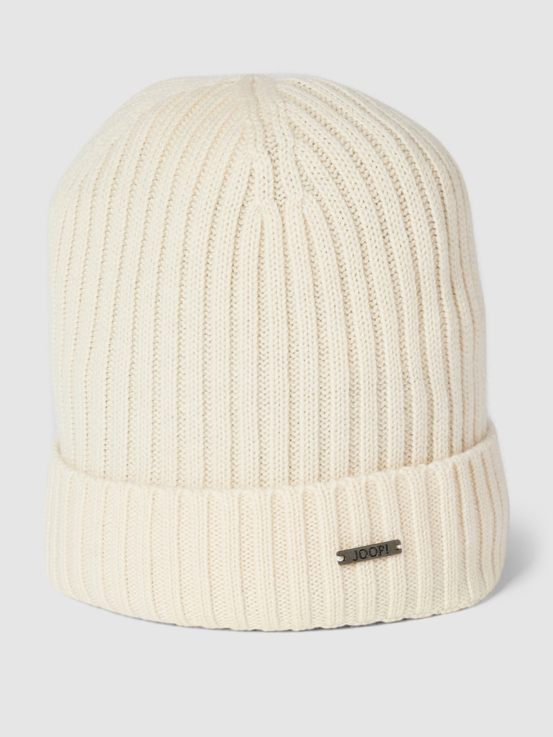 Beanie mit Label-Applikation Modell 'FRANCIS' in offwhite