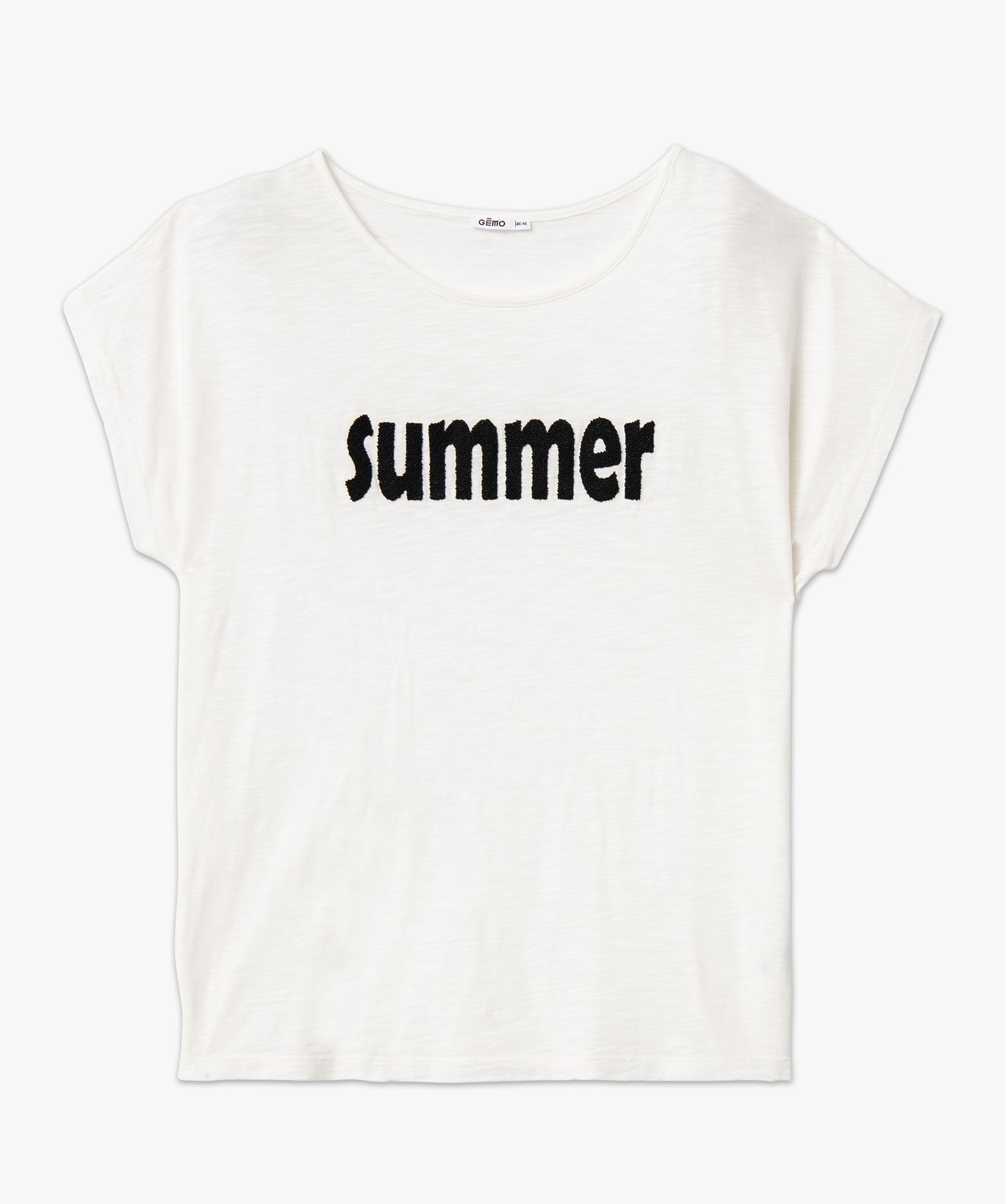 Tee-shirt à manches courtes avec message femme grande taille blanc | GEMO