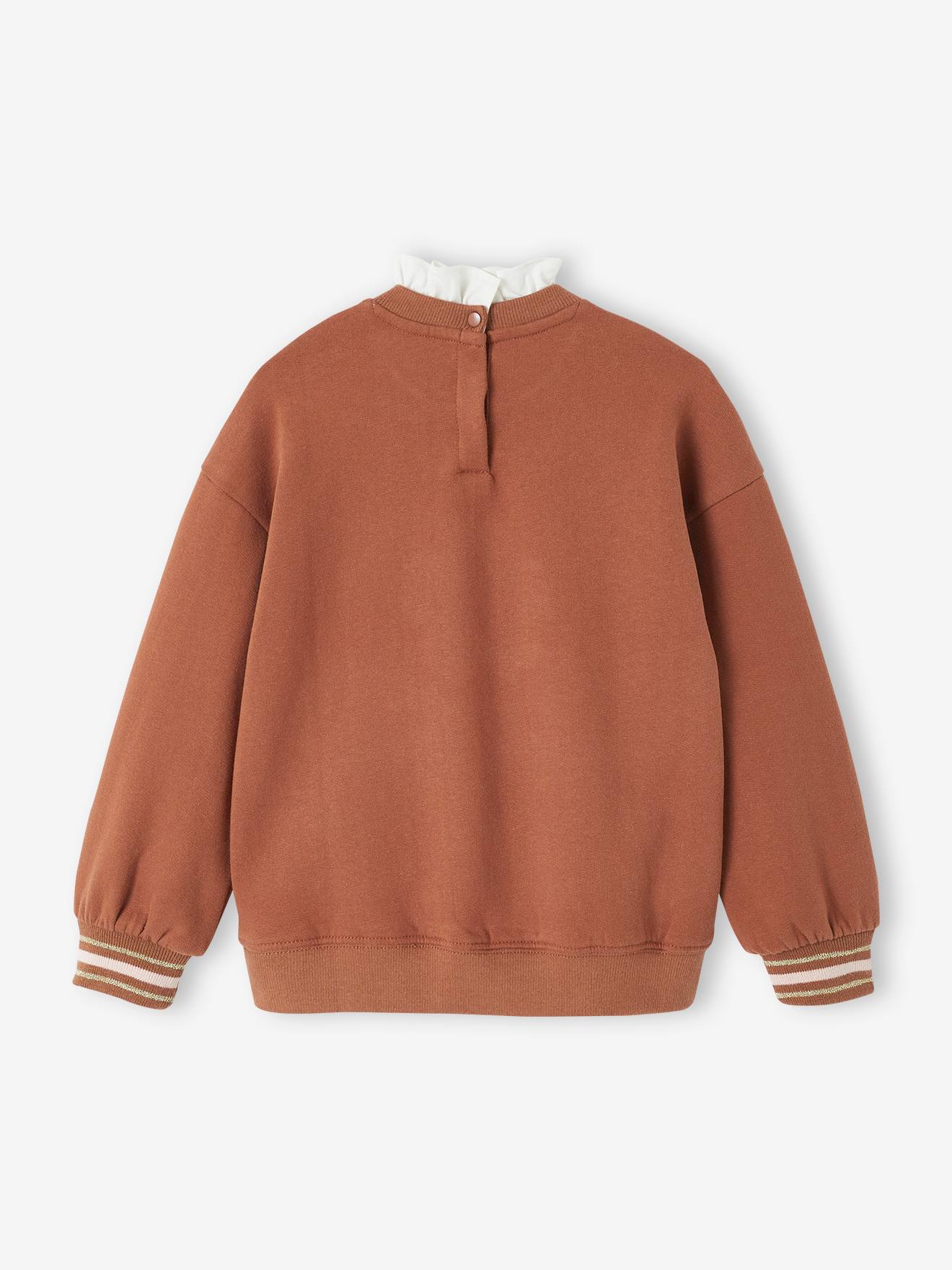 Sweat fantaisie motif fleur en bouclettes fille noisette