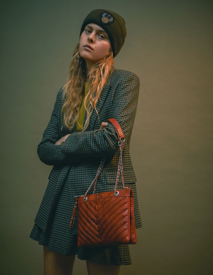 Sac pochette 1440 Reporter orange cuir embossé croco Femme