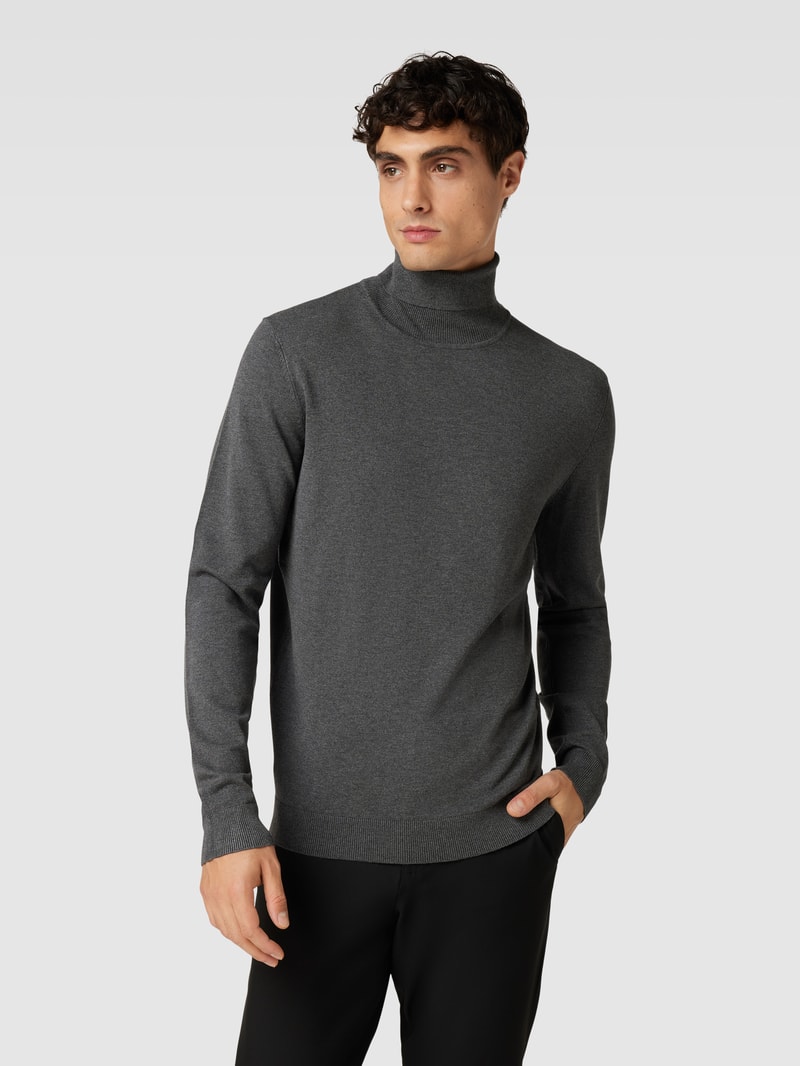 Strickpullover mit Rollkragen in dunkelgrau meliert
