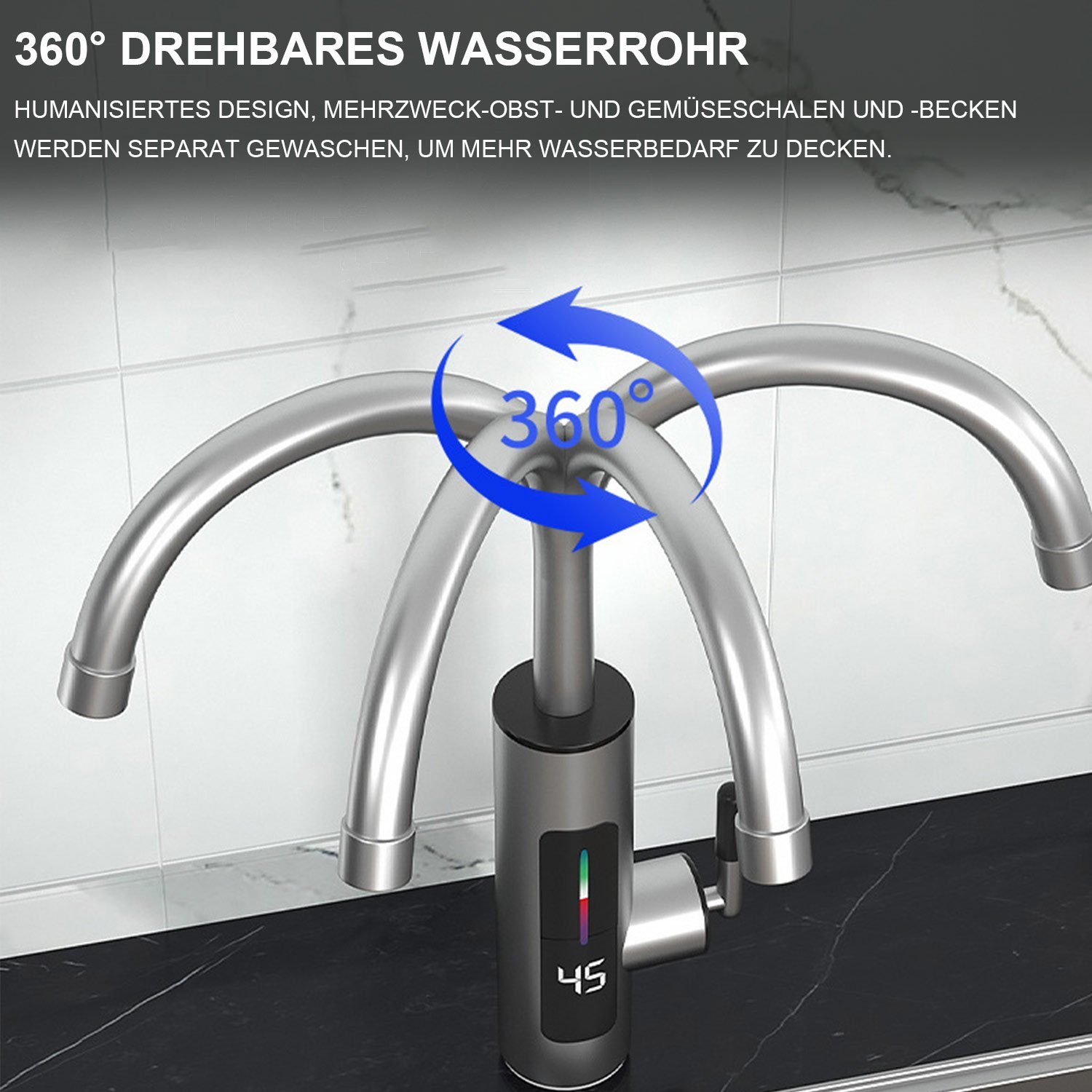 TOPMELON Durchlauferhitzer LED Elektrische Wasserhahn mit Durchlauferhitzer, max 60,00 °C