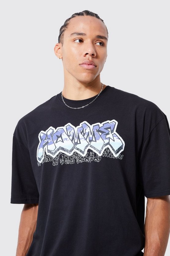 Tall Oversize T-Shirt mit Homme Graffiti-Print