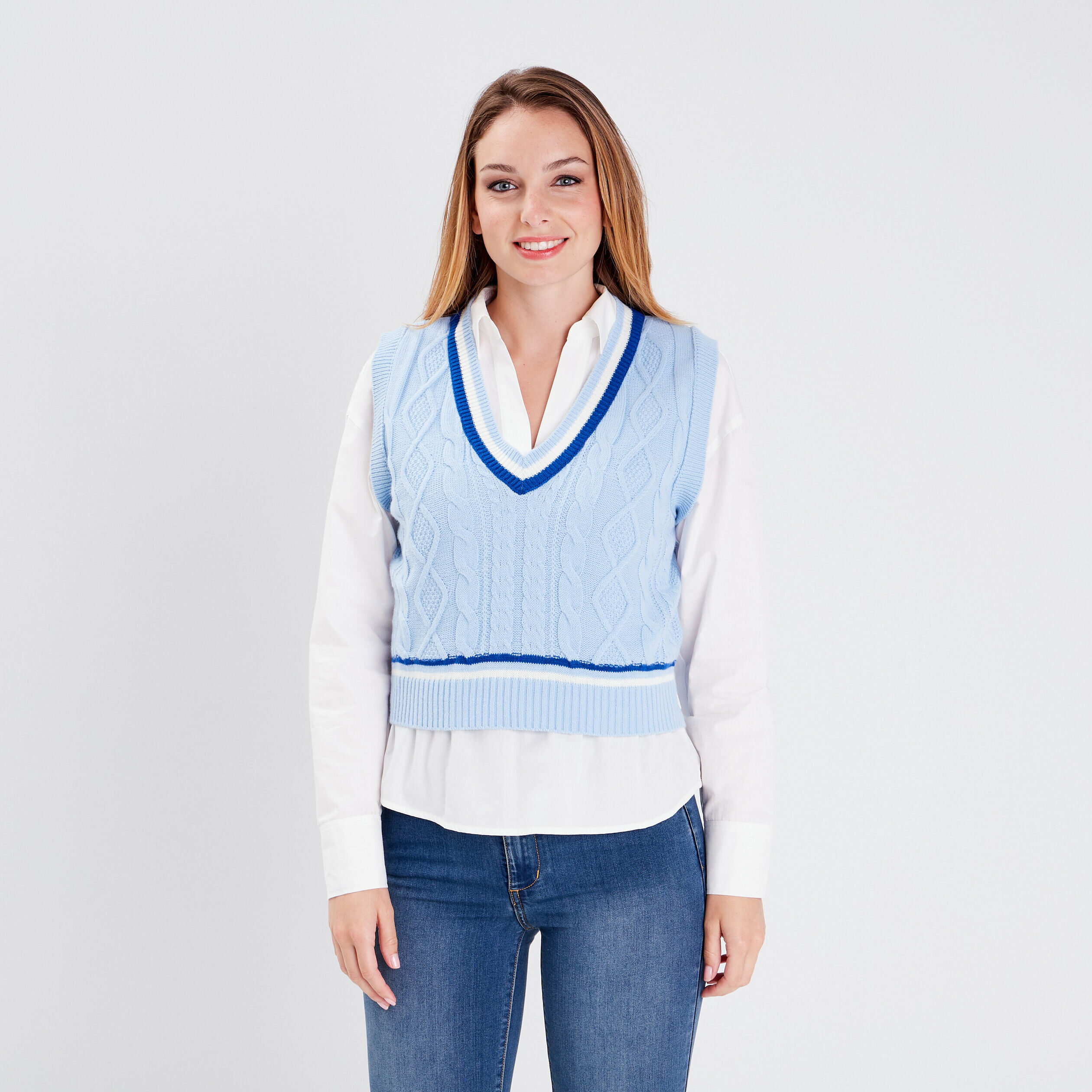 Pull sans manches bleu pastel femme | Cache Cache