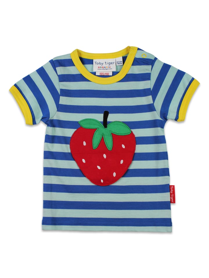 Toby Tiger T-Shirt mit Erdbeer Applikation in blau günstig kaufen 80