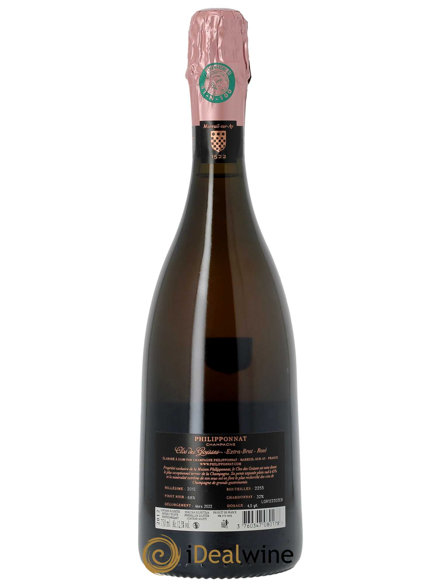 Clos des Goisses Juste Rosé Brut Philipponnat  2012 - Lot de 1 Bouteille