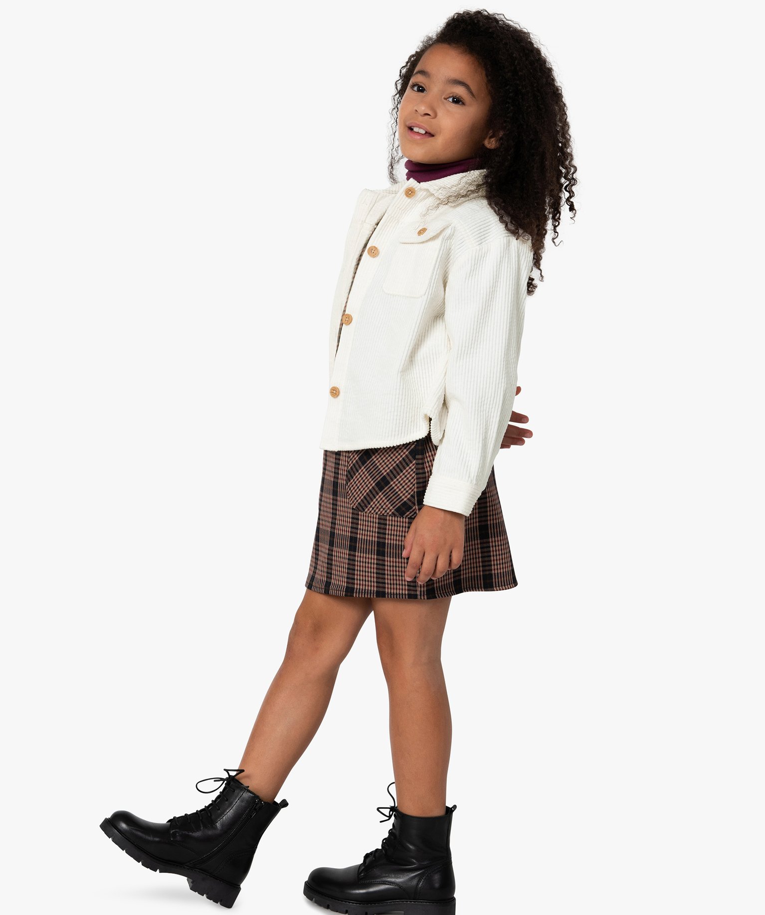 Chemise fille en velours ctelé épais ecru | GEMO