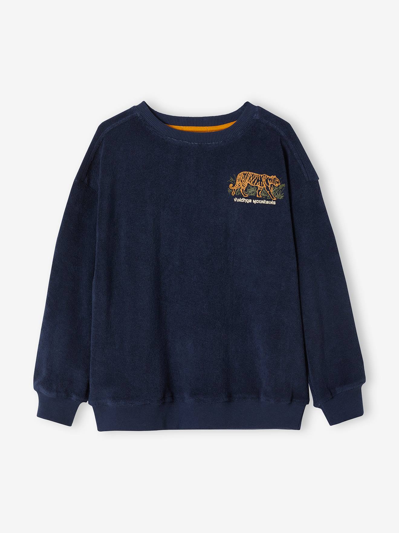 Sweat en éponge motif tigre poitrine garçon bleu foncé