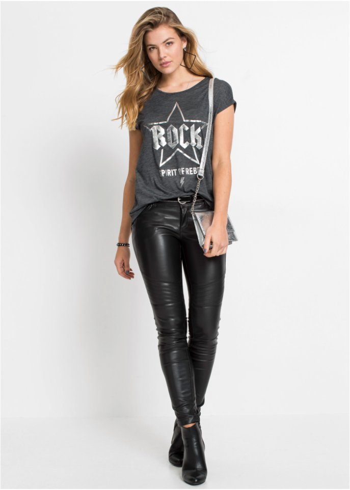 Longshirt mit silbernem Druck