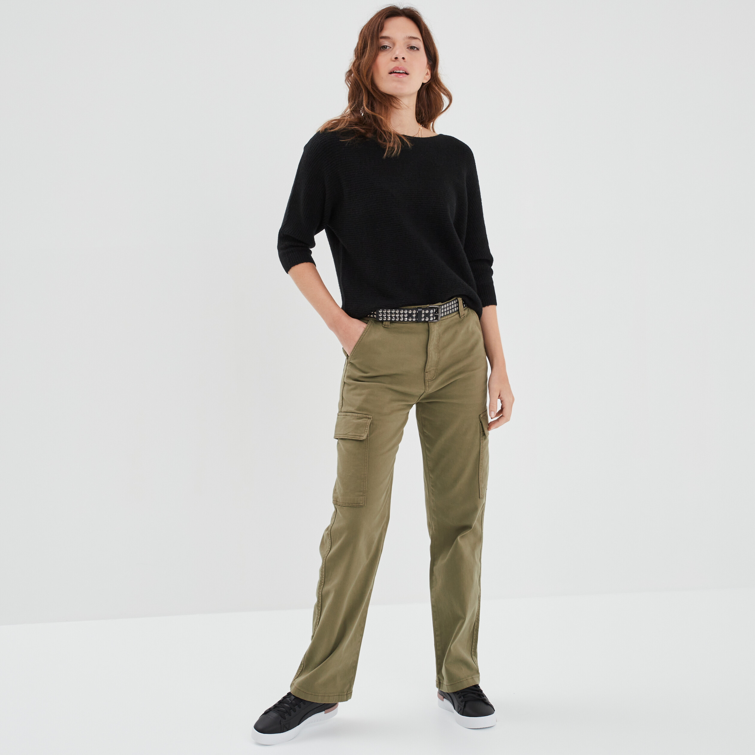 Pull manches 3 4 chauve-souris noir femme | La Halle