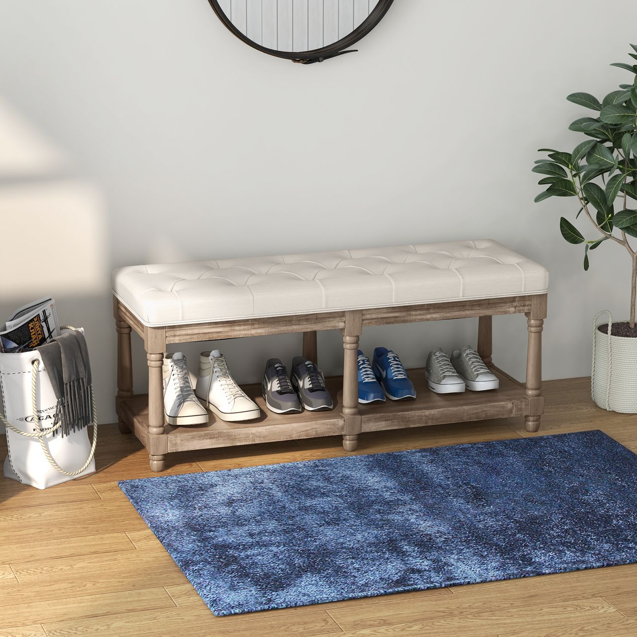 HOMCOM Schuhbank mit Sitzfläche, Schuhregal mit Stauraum, Vintage-Design Creme
