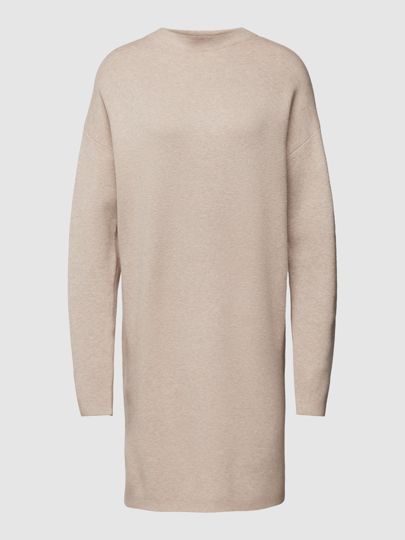 Knielanges Strickkleid mit Rundhalsausschnitt in beige meliert