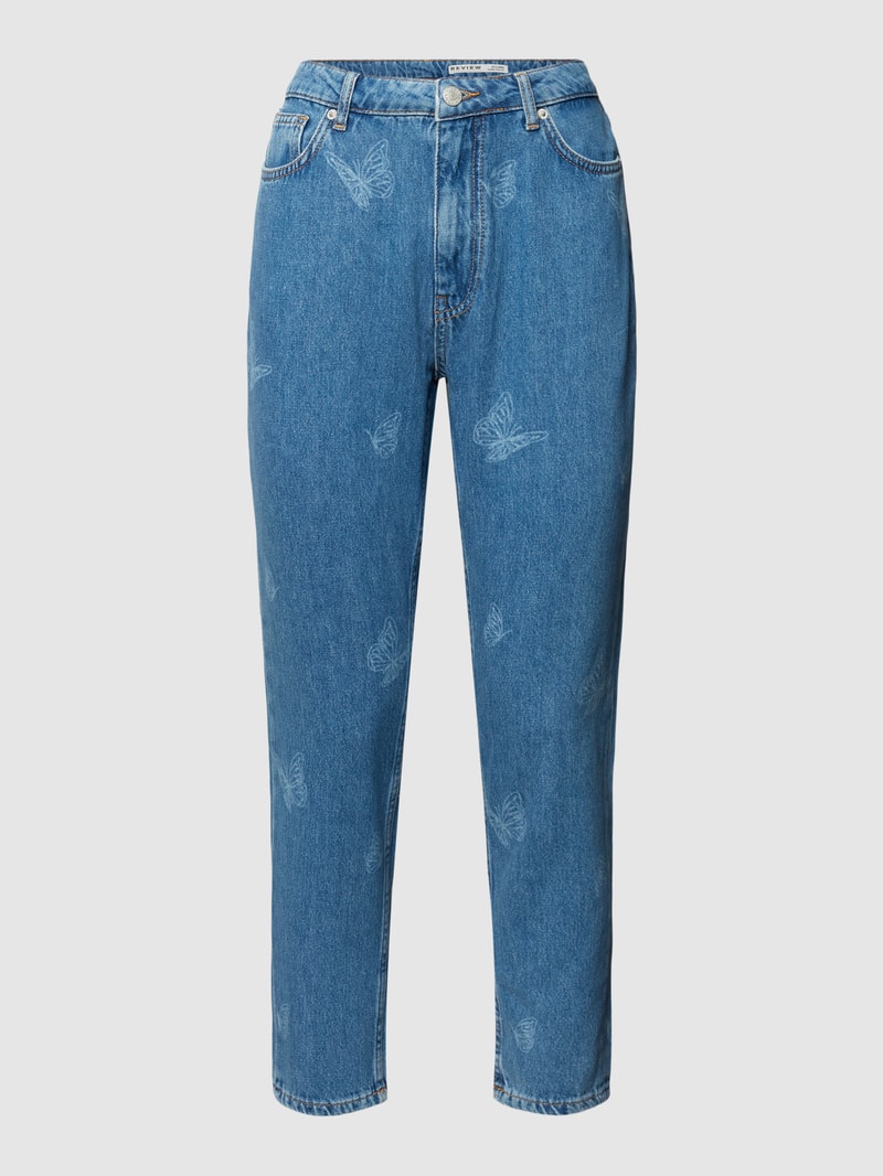 Mom Fit Jeans mit Allover-Muster in hellblau