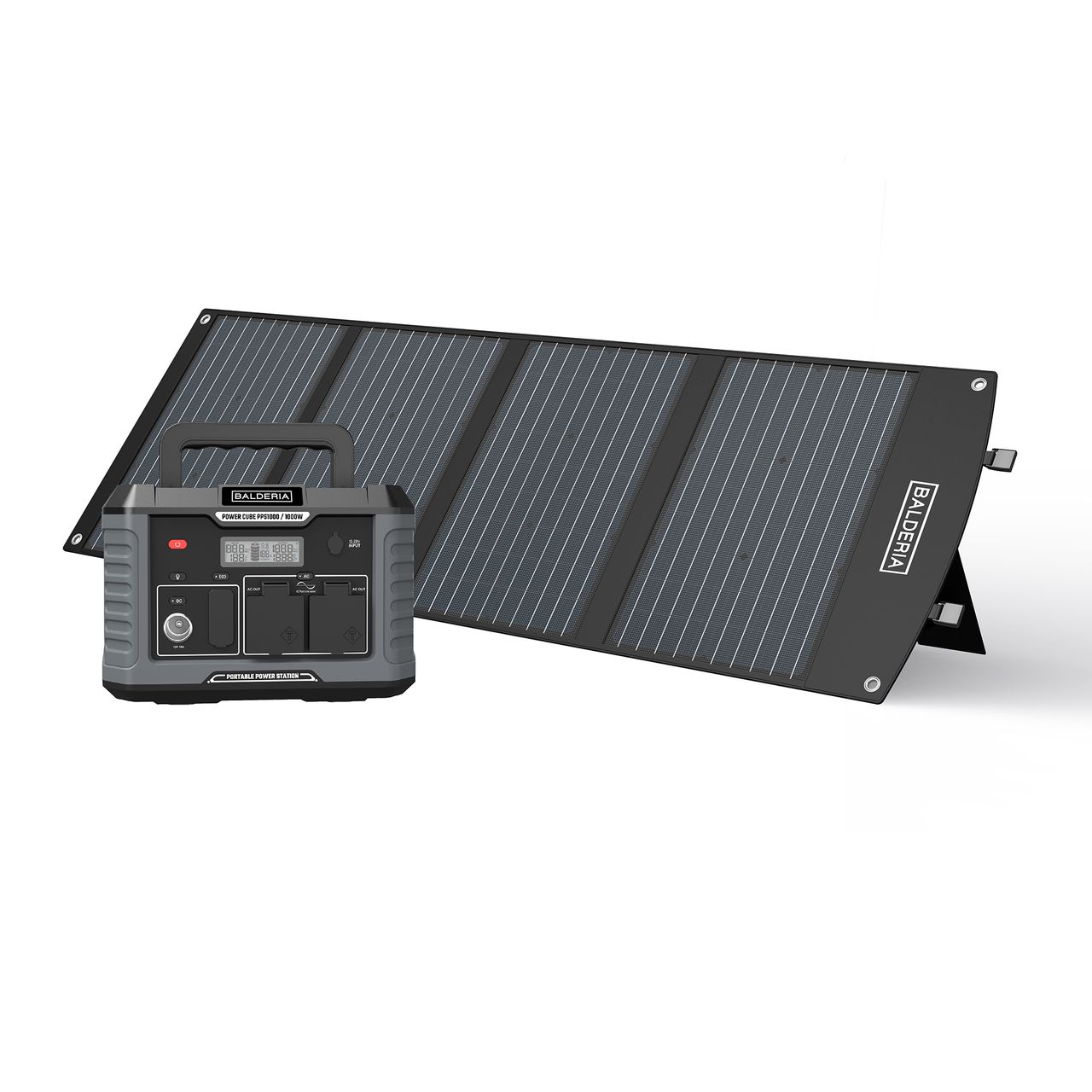 BALDERIA Power Set PS1000-120: Solar-Generator, Kraftwerk, Tragbare Powerstation 933Wh mit Solarpanel 120W
